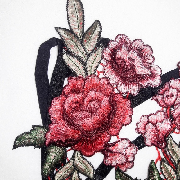 Embroidered Rose Harness Cage Bra Bralette O/S - Picture 3 of 6